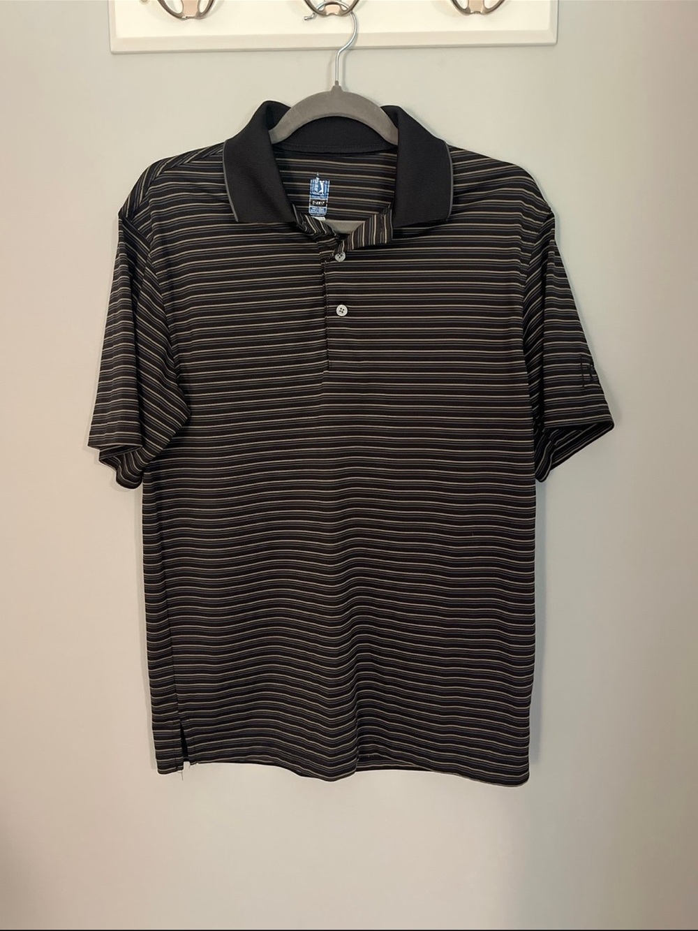 PGA Tour Black Polo with Thin Gray Stripes